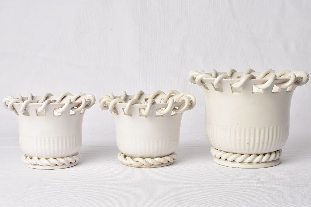 Collection of 3 Émile Tessier cache pots w/ woven detail 6¾"