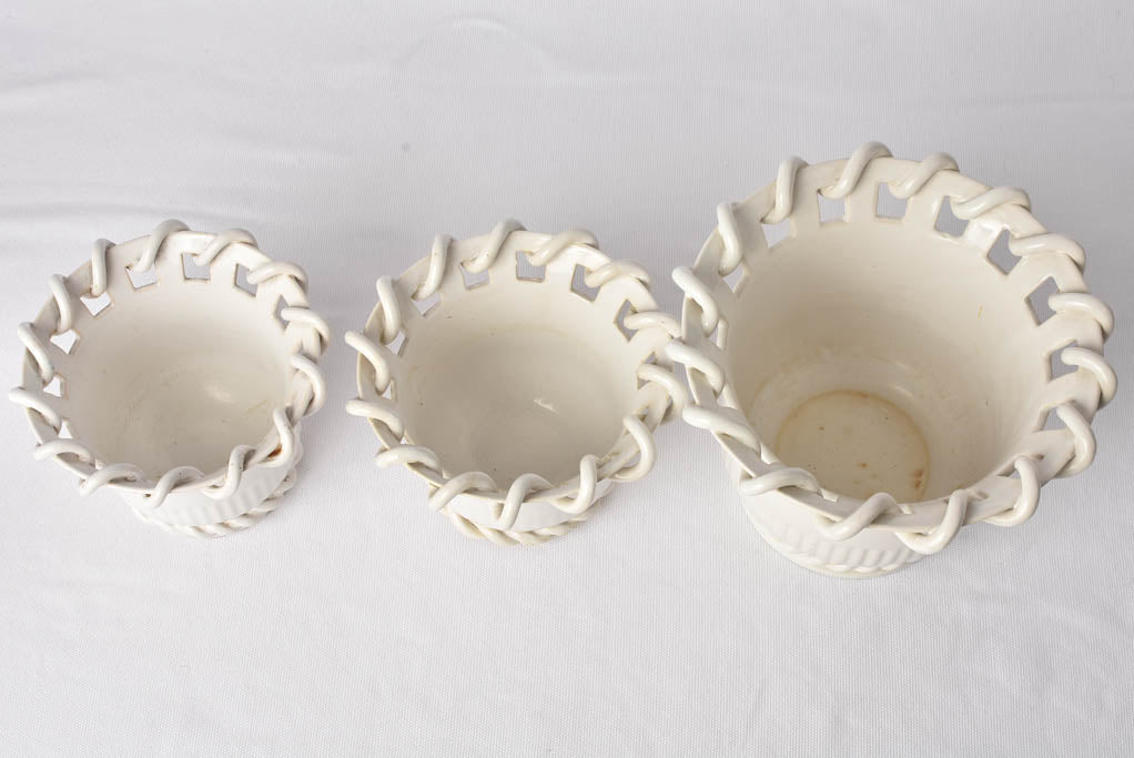 Collection of 3 Émile Tessier cache pots w/ woven detail 6¾"