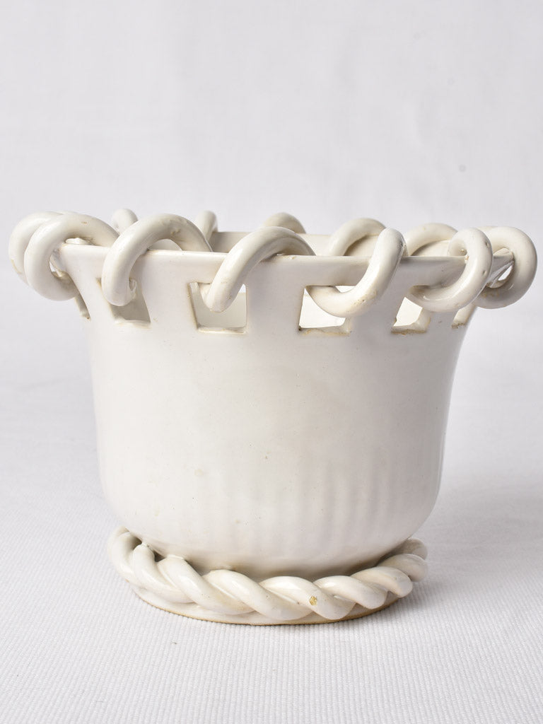 Collection of 3 Émile Tessier cache pots w/ woven detail 6¾"