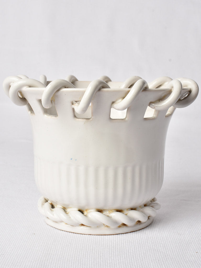 Collection of 3 Émile Tessier cache pots w/ woven detail 6¾"