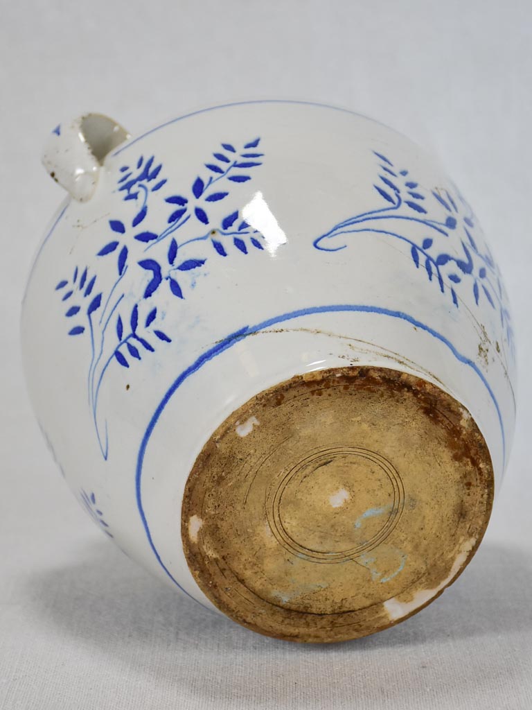 Antique French preserving pot - white with blue flowers 8"