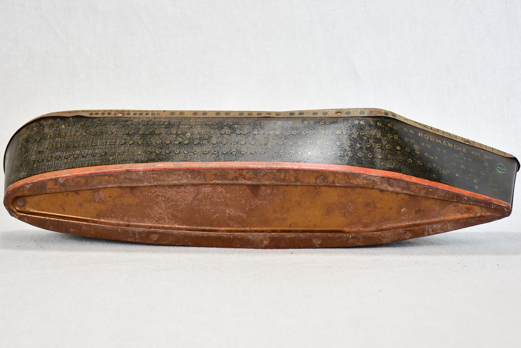 Biscuit tin in the shape of a ship from Normandy - 1930s 18"