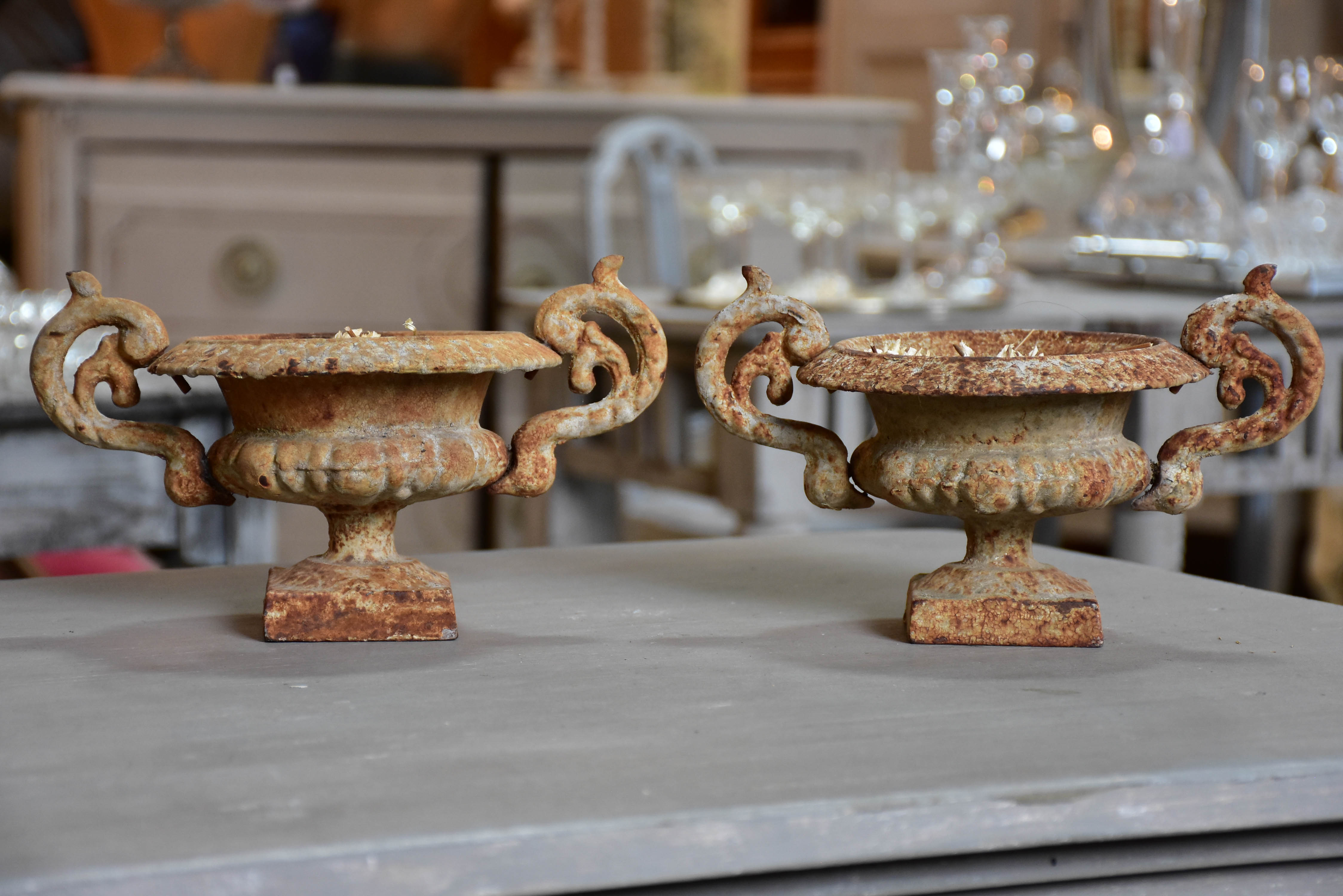 Pair of small antique French Medici urns