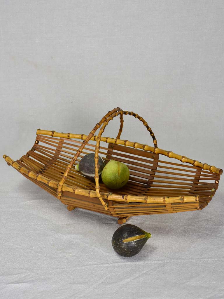 Pretty 1960's bamboo fruit basket with brass studs