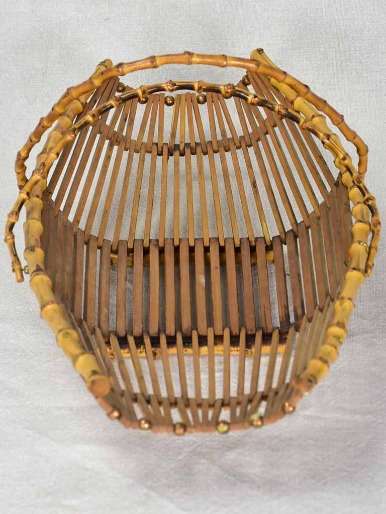Pretty 1960's bamboo fruit basket with brass studs