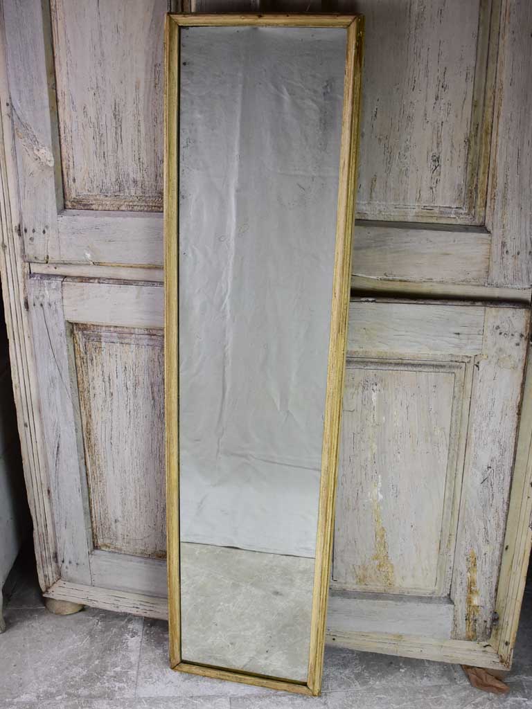 Large early 20th-century rectangular mirror with light wood frame and original glass 69¾" x 17¼"