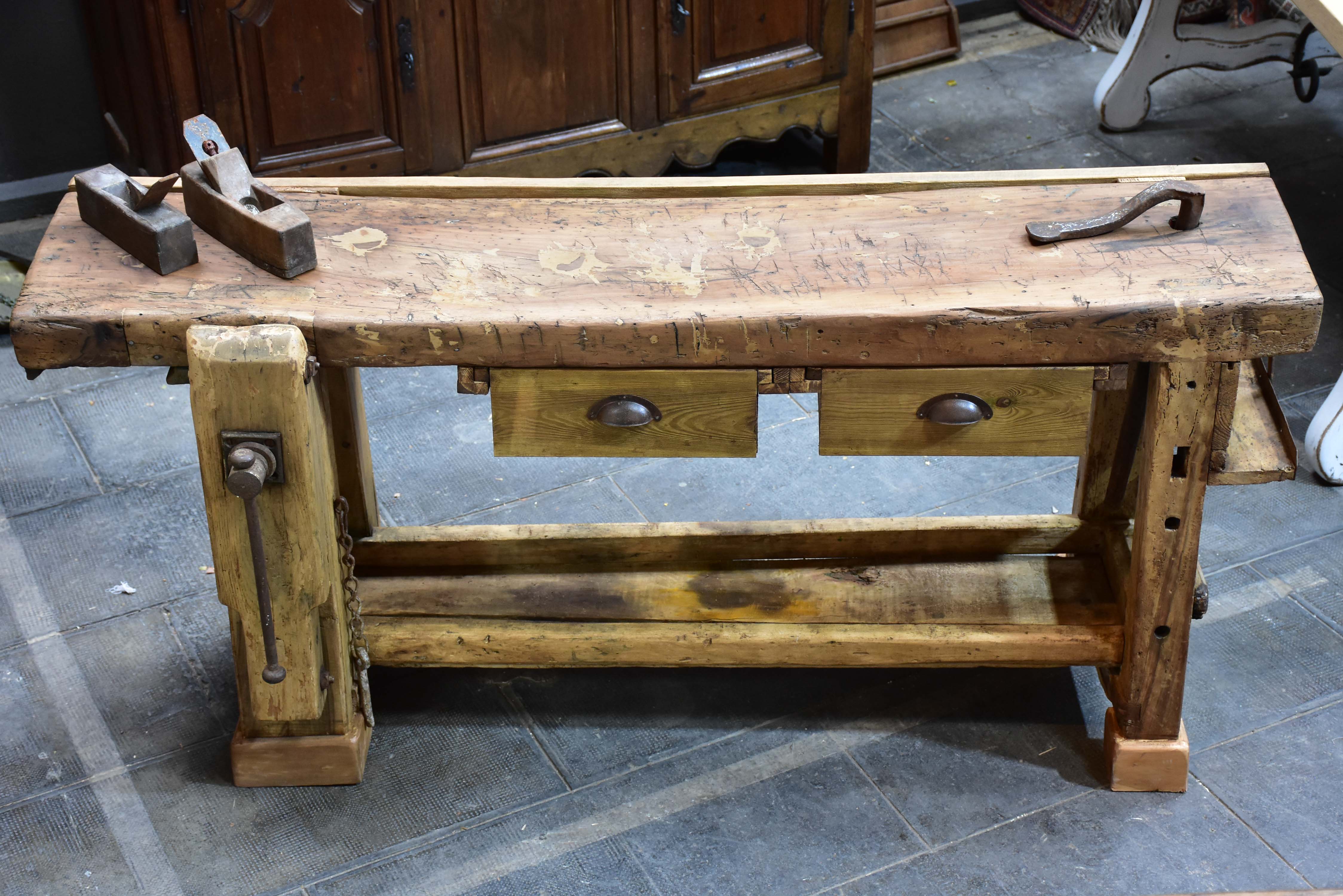 Rustic vintage French workbench