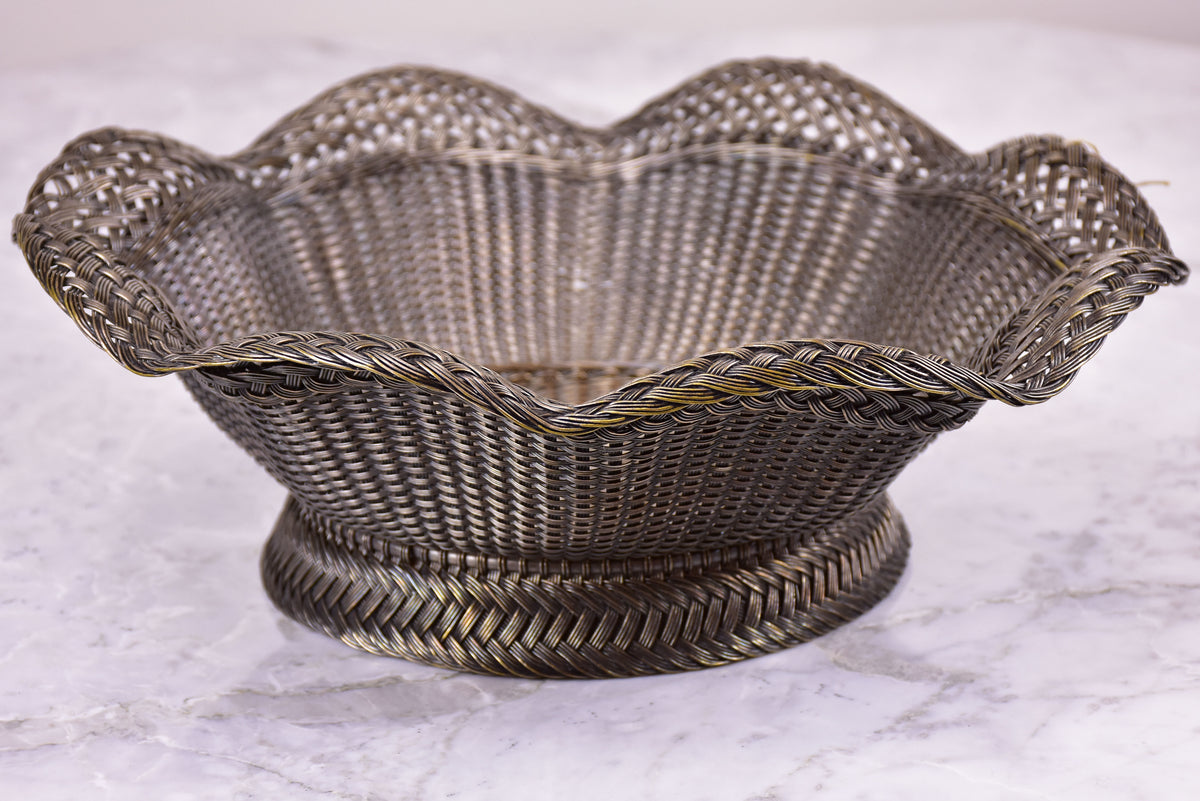 Mid-century silver plated woven bowl