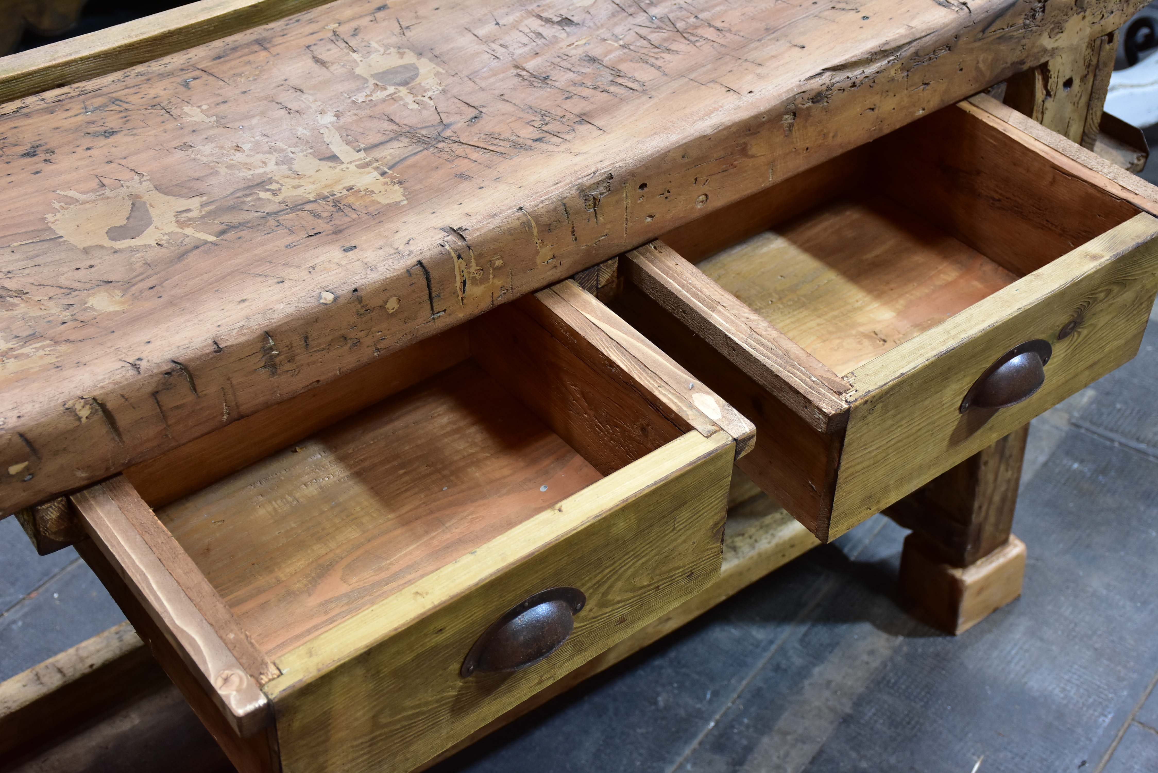 Rustic vintage French workbench