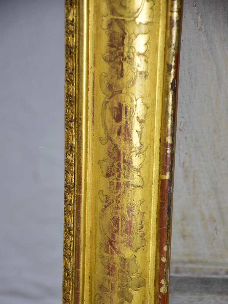 Louis Philippe gilded mantle mirror with decorative pediment and original glass 33" x 40¼"