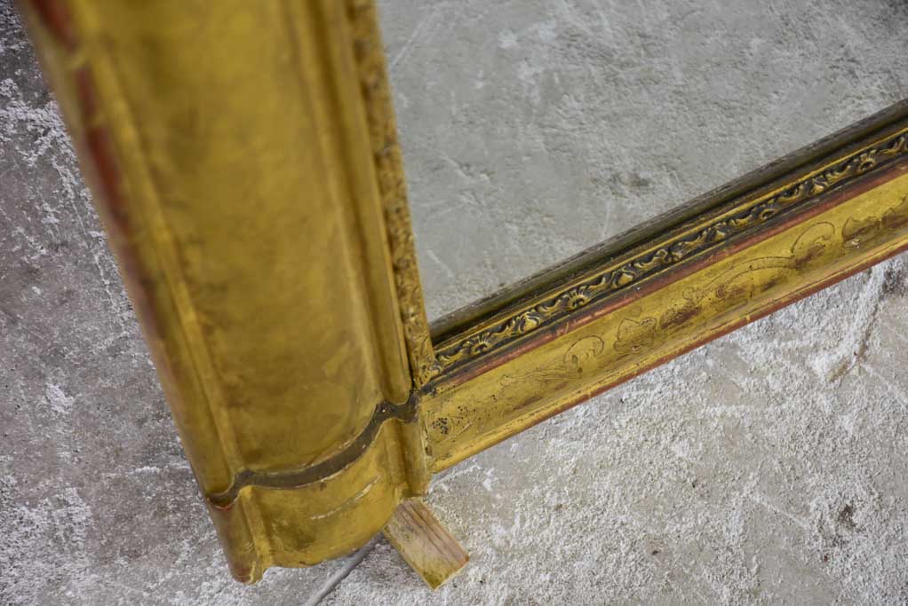 Louis Philippe gilded mantle mirror with decorative pediment and original glass 33" x 40¼"