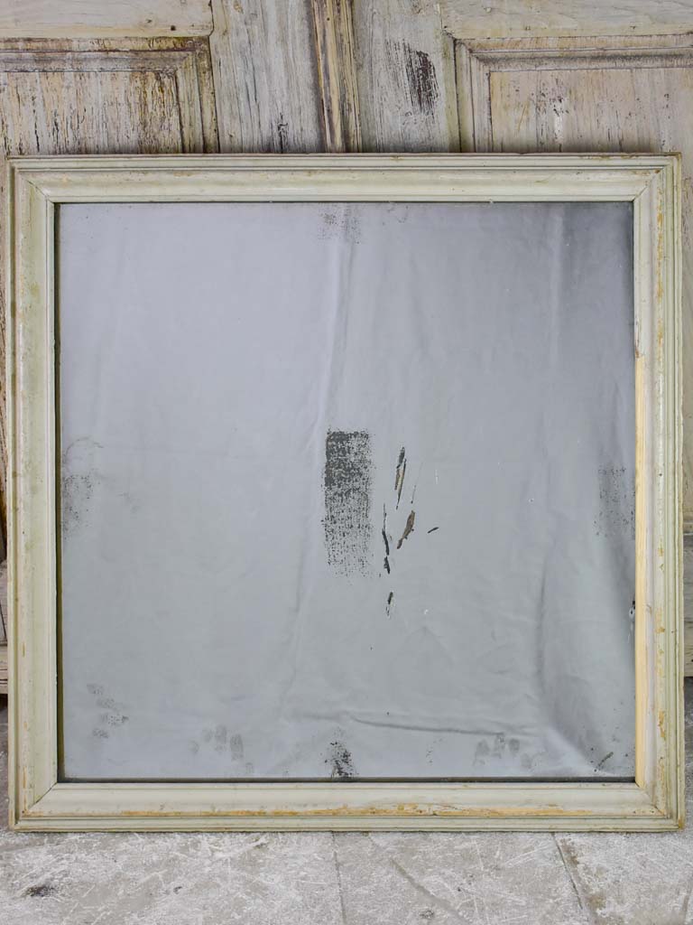 Early 20th-century square mirror with beige timber frame and original glass 34¼"