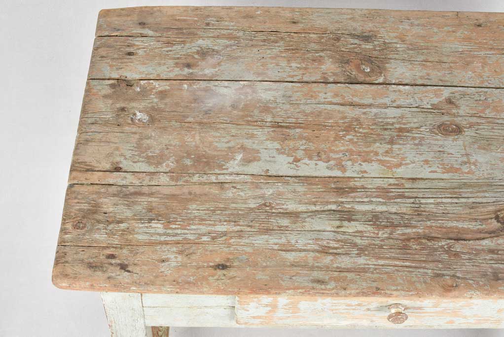 Antique French farm table with pale blue patina 40½"