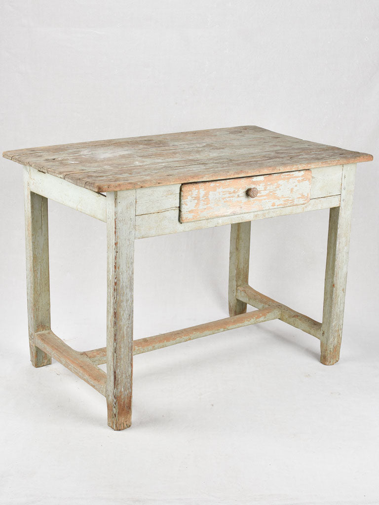 Antique French farm table with pale blue patina 40½"