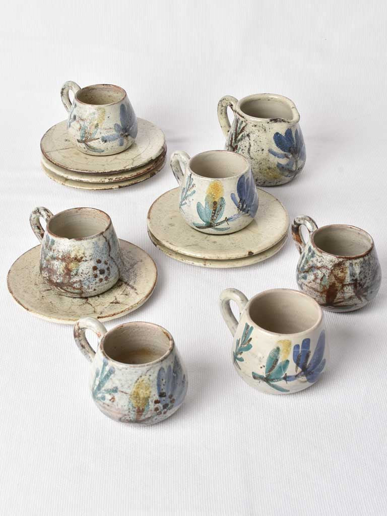 Petite hand painted sandstone coffee service - Jacqueline Reynaud Le Murier (1955-1982)