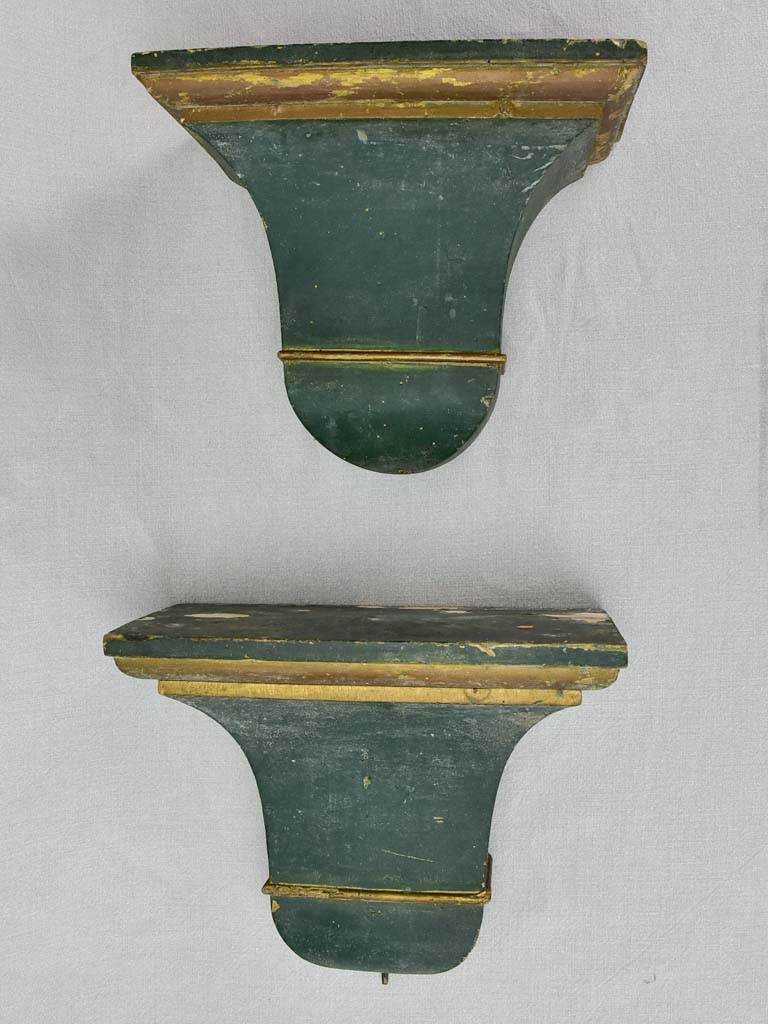 Pair of nineteenth-century French shelves with dark green patina