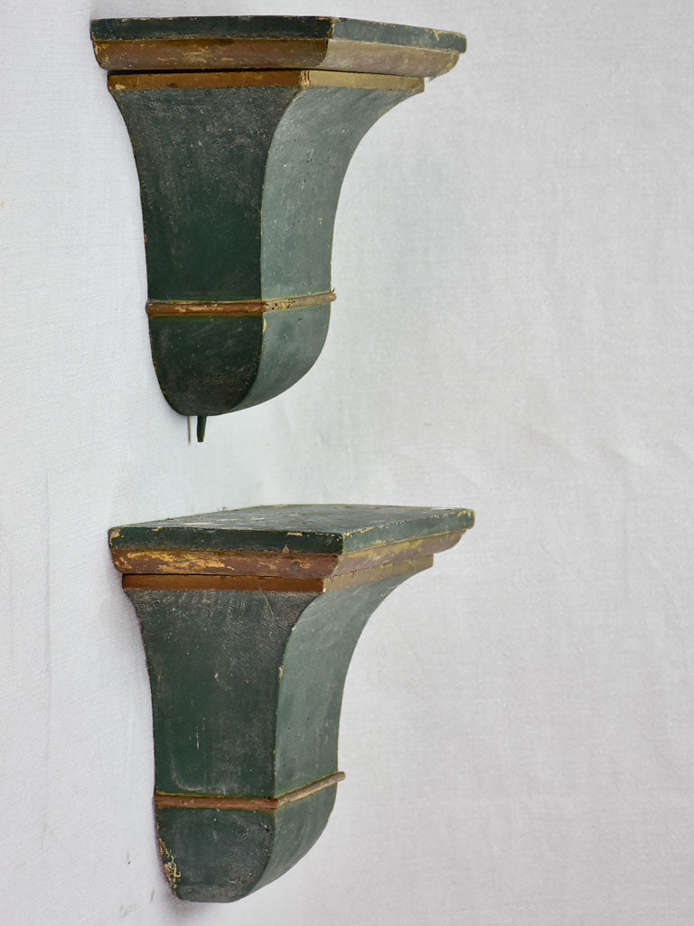 Pair of nineteenth-century French shelves with dark green patina