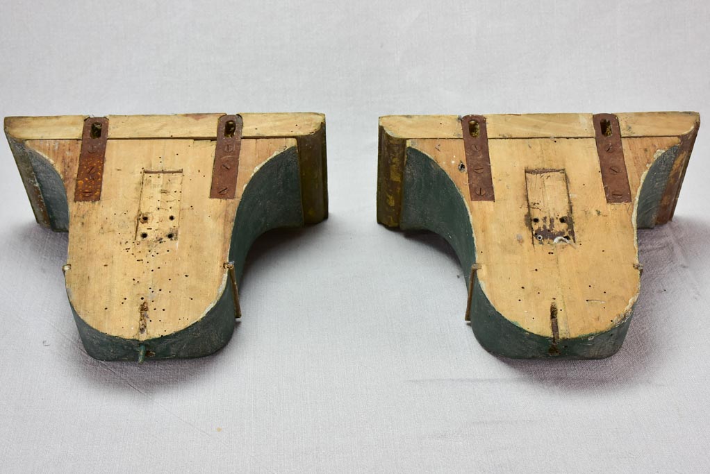Pair of nineteenth-century French shelves with dark green patina