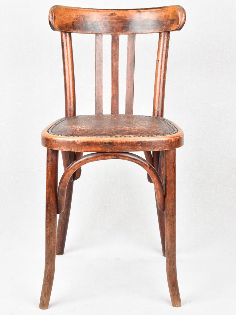 SET OF 3 ANTIQUE FRENCH BISTRO BISTRO CHAIRS WITH MOLESKIN SEATS