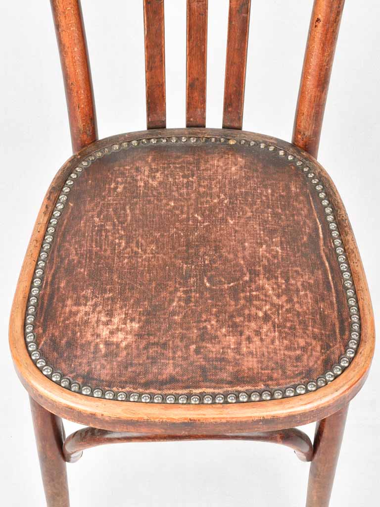 SET OF 3 ANTIQUE FRENCH BISTRO BISTRO CHAIRS WITH MOLESKIN SEATS