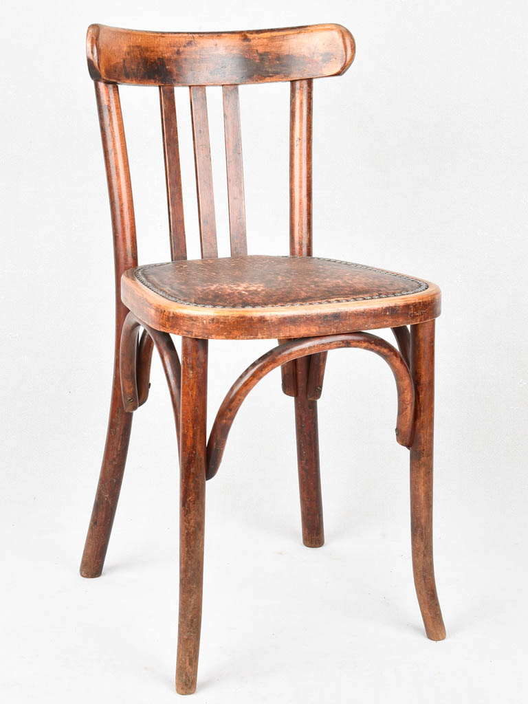 SET OF 3 ANTIQUE FRENCH BISTRO BISTRO CHAIRS WITH MOLESKIN SEATS