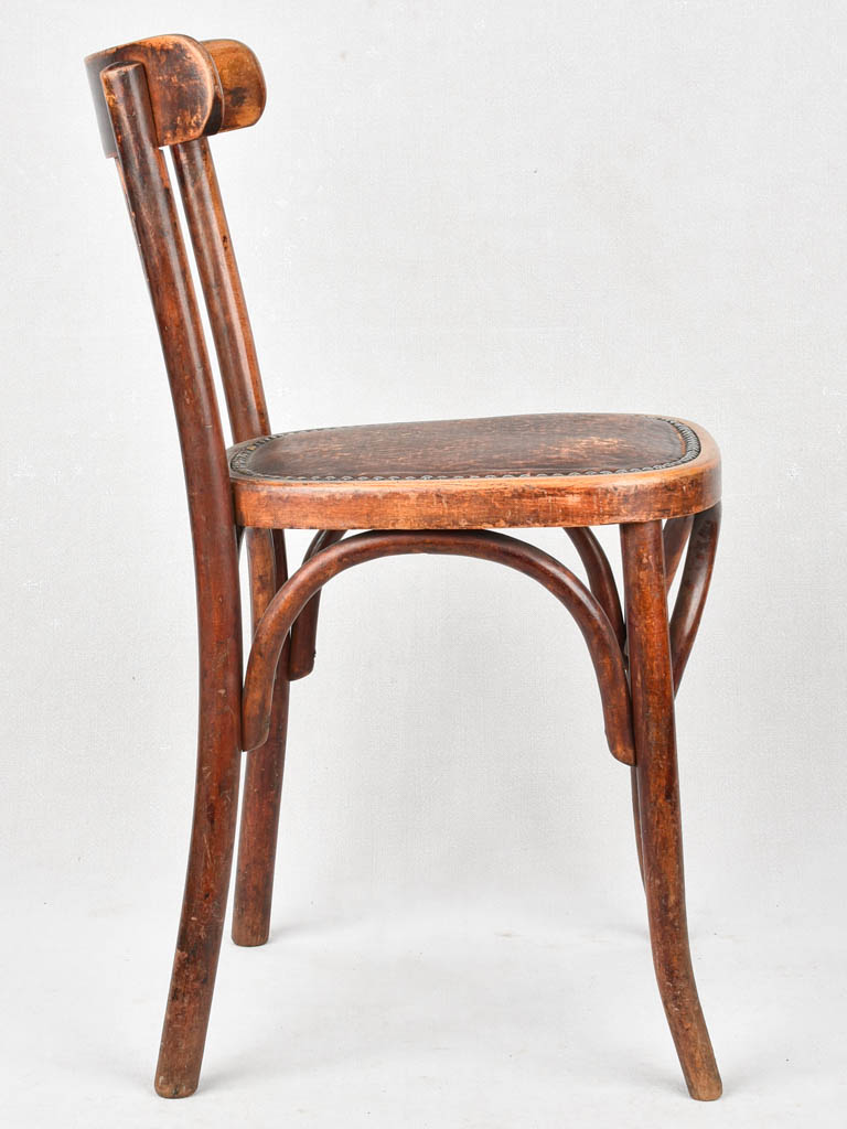 SET OF 3 ANTIQUE FRENCH BISTRO BISTRO CHAIRS WITH MOLESKIN SEATS