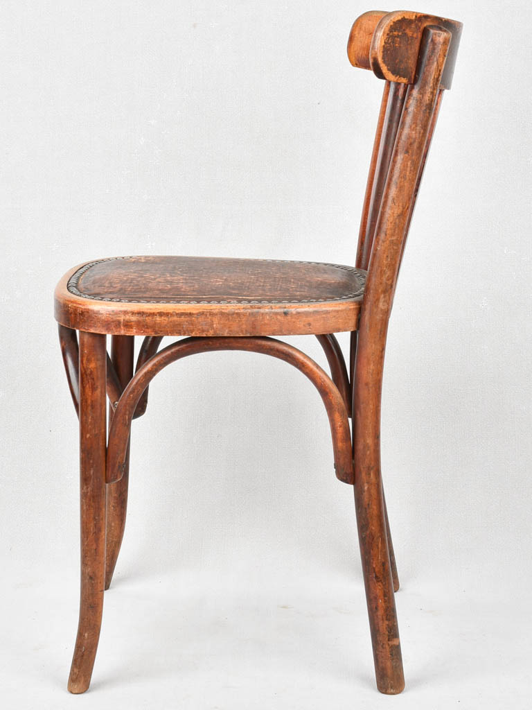 SET OF 3 ANTIQUE FRENCH BISTRO BISTRO CHAIRS WITH MOLESKIN SEATS