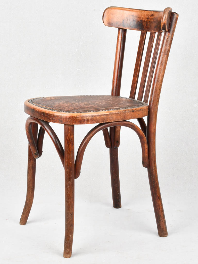 SET OF 3 ANTIQUE FRENCH BISTRO BISTRO CHAIRS WITH MOLESKIN SEATS