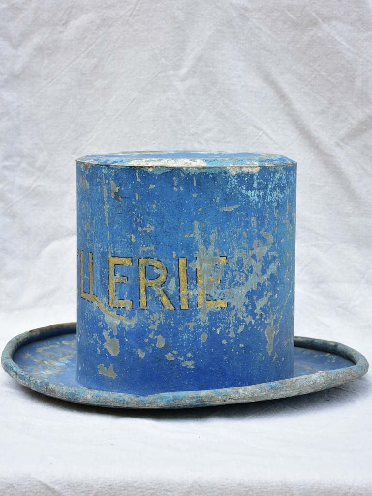 Rare 19th Century French hat - zinc sign from a hatter's shop 10¾"