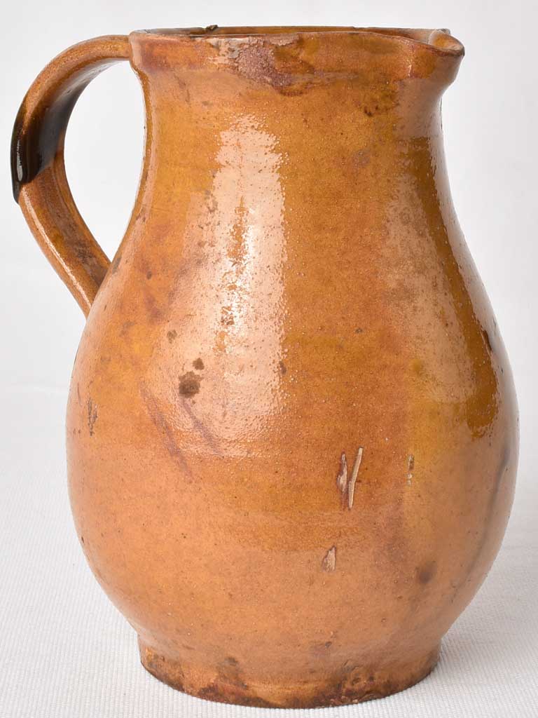 Antique French pitcher with ocher glaze 8¾"