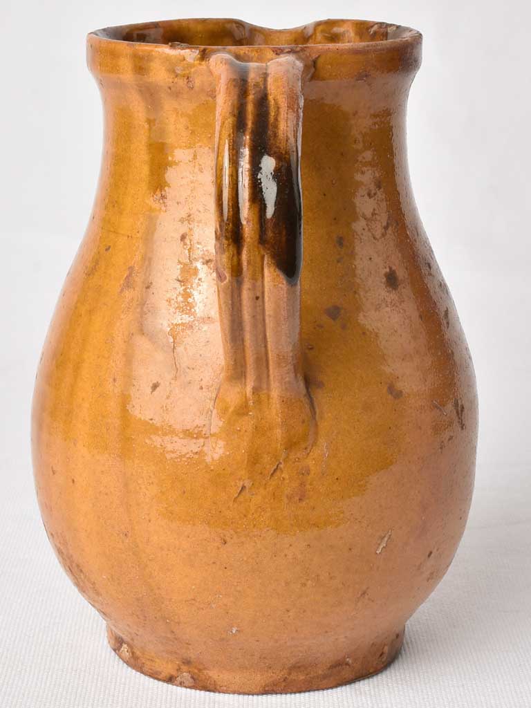 Antique French pitcher with ocher glaze 8¾"