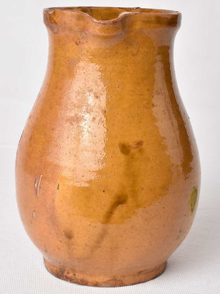 Antique French pitcher with ocher glaze 8¾"