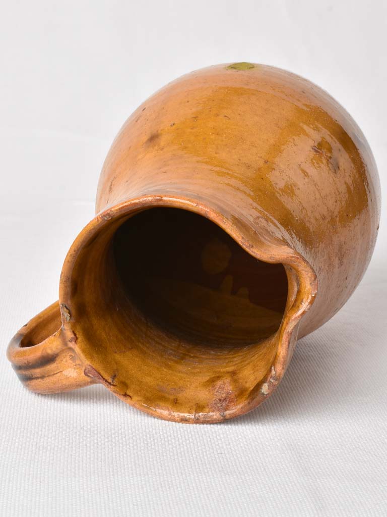 Antique French pitcher with ocher glaze 8¾"