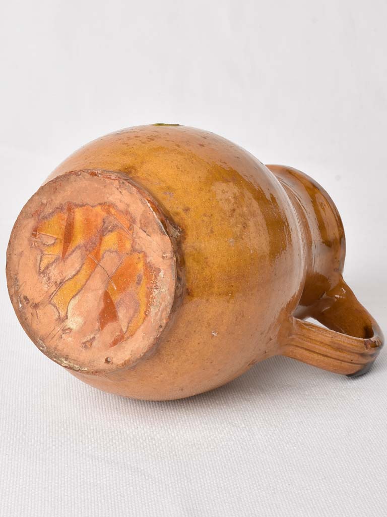 Antique French pitcher with ocher glaze 8¾"