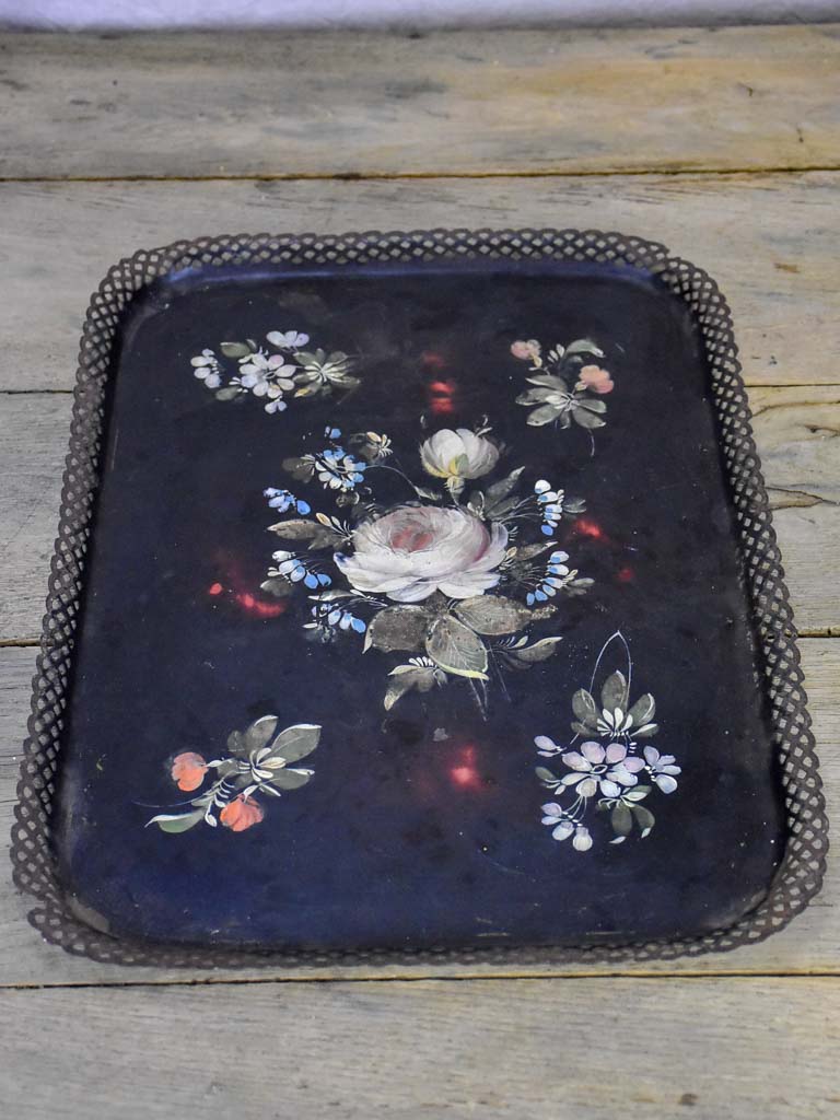 Rustic Napoleon III platter - handpainted 18½" x 13½"