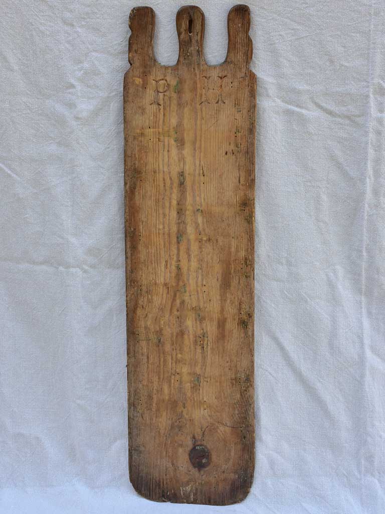 RESERVED PN Long antique French baker's bread board monogrammed PH 38¼"