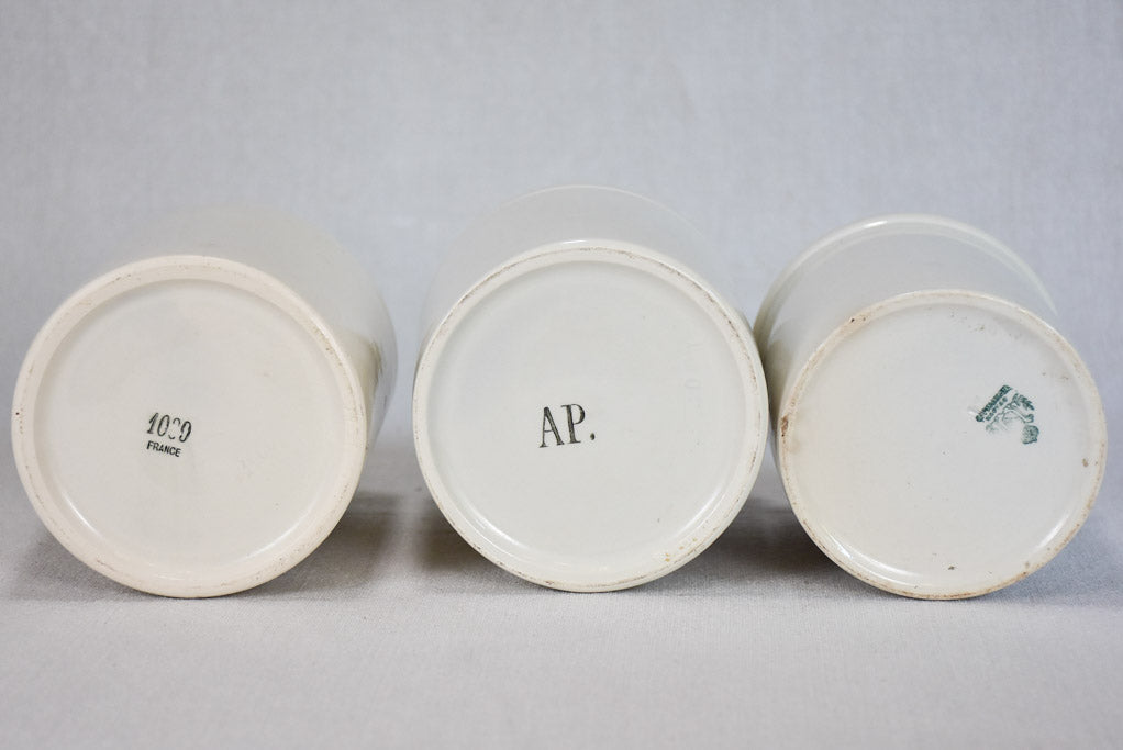 Collection of 3 white ceramic preserving pots