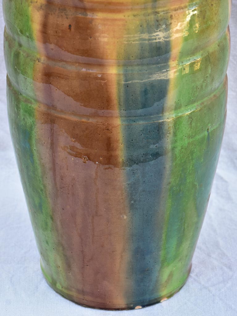 RESERVED Early 20th century Castelnaudary pot with brown, green, blue and yellow glaze 17¾"