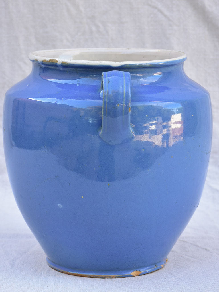 Early 20th century French preserving pot with blue glaze - Martres-Tolosane 9"