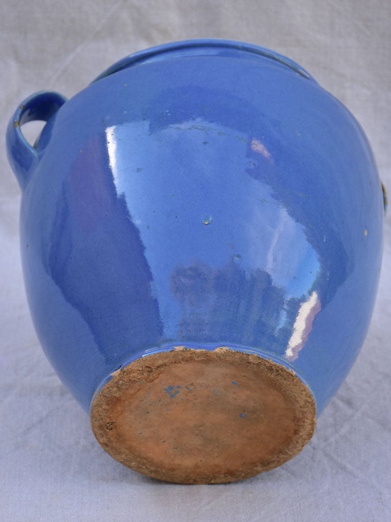 Early 20th century French preserving pot with blue glaze - Martres-Tolosane 9"