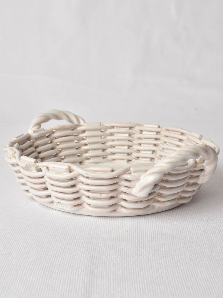 Ceramic Émile Tessier openwork fruit basket - white 9½"