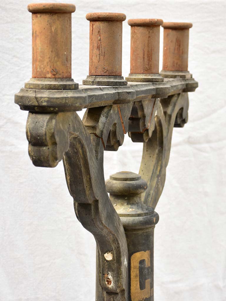 Napoleon III candelabra carved wood with four candleholders monogrammed CB 41""