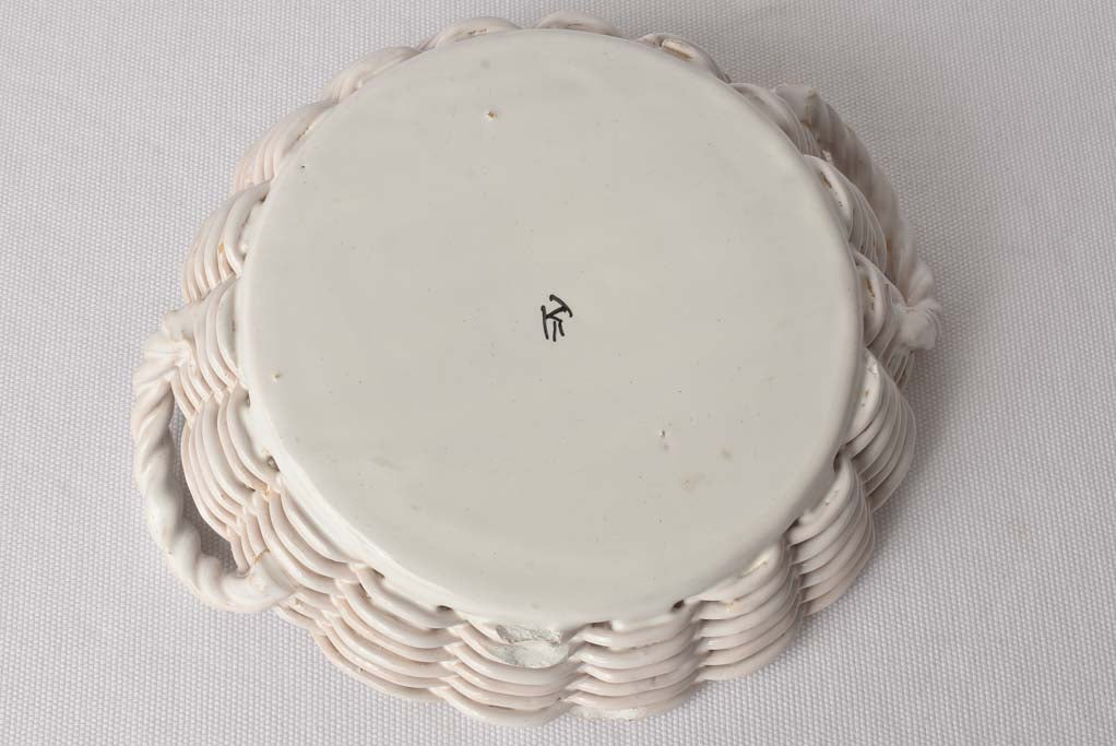 Ceramic Émile Tessier openwork fruit basket - white 9½"