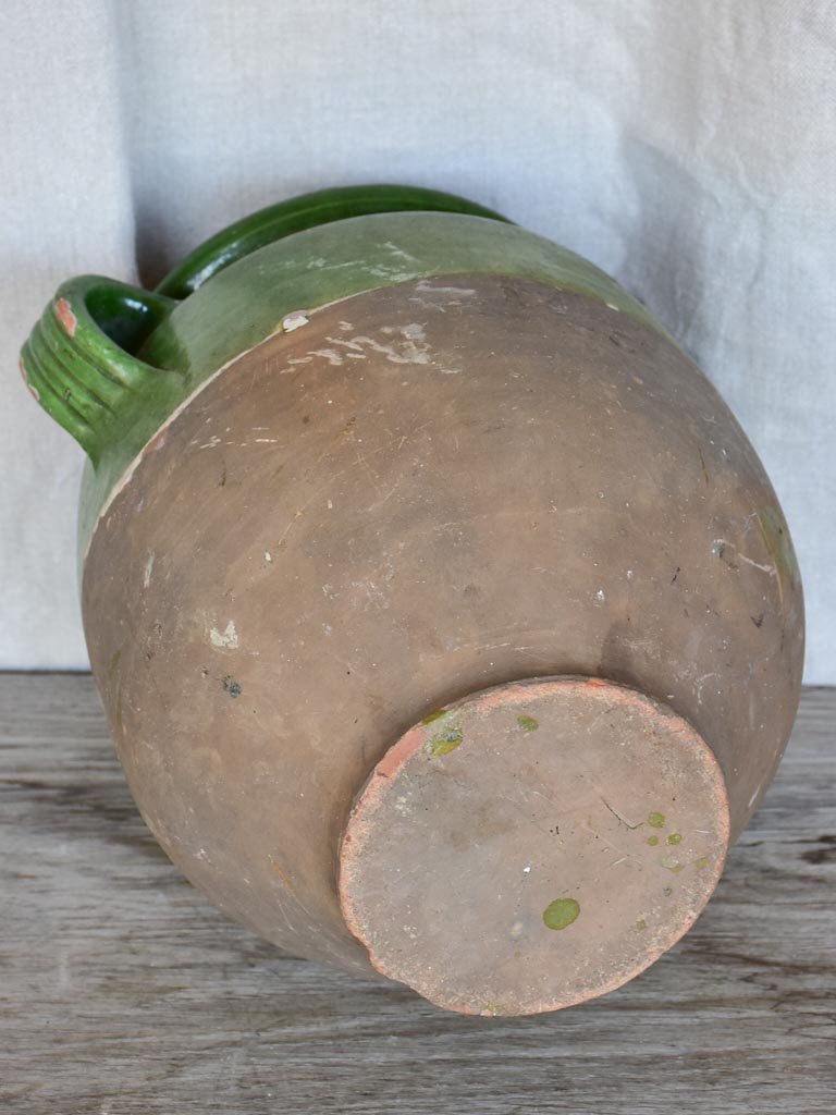 Large antique French confit pot with green glaze 11¾"