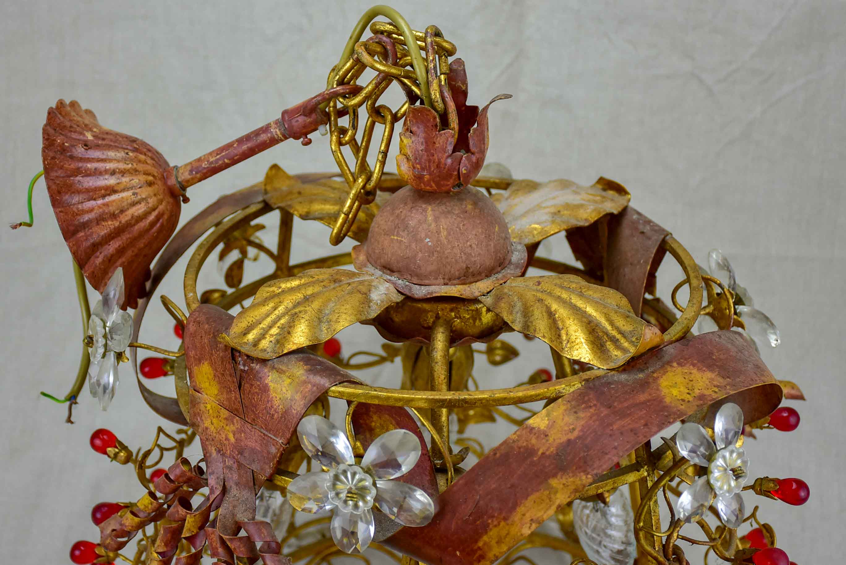 Mid-century pendant light fixutre with flowers and red drops