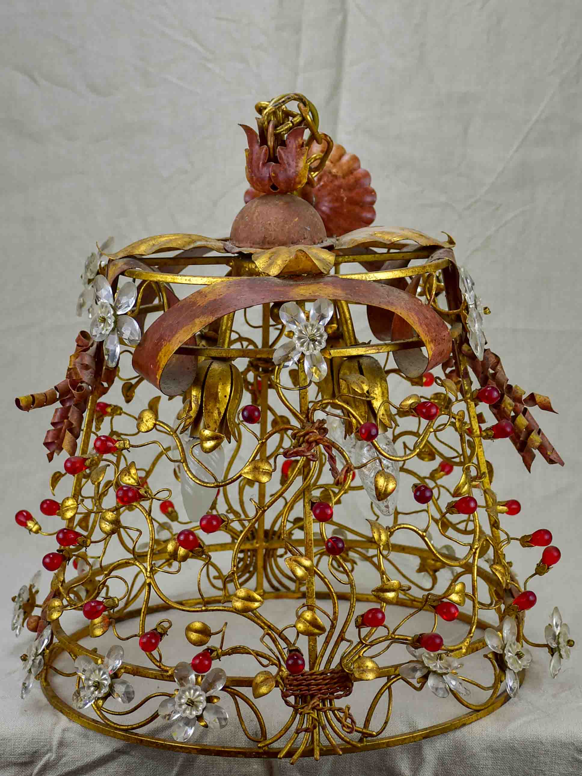 Mid-century pendant light fixutre with flowers and red drops