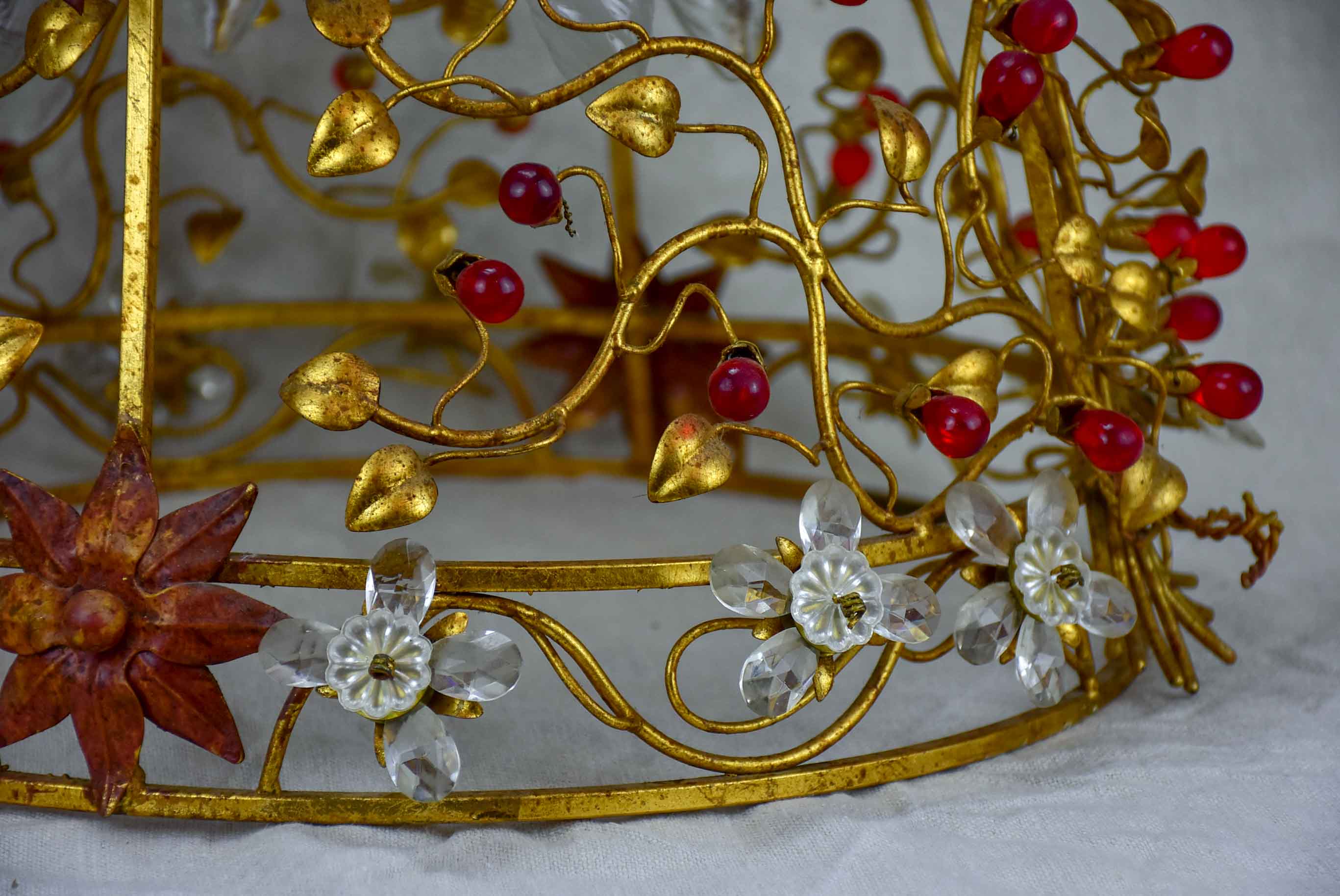 Mid-century pendant light fixutre with flowers and red drops