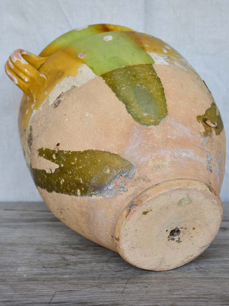 Late 19th / early 20th Century French confit pot with orange and green glaze 10¾"