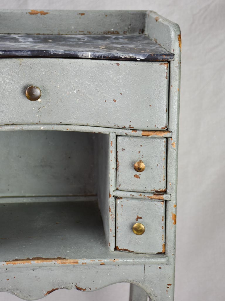 Pair of antique French Louis XV style nightstands with blue / gray patina