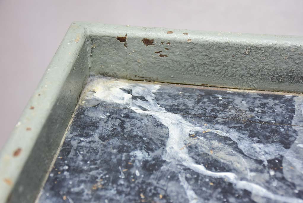 Pair of antique French Louis XV style nightstands with blue / gray patina
